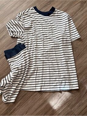 NWT LOFT Short Set
Navy & White Ribbed Striped Tee and Shorts
